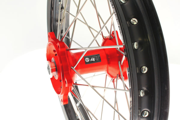 ART MX Complete Front + Rear Wheel 21x1,60/19x2,15 Black Rim/Red Hub Honda
