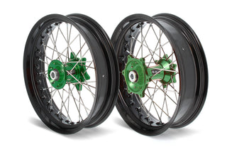 ART SM Complete Front + Rear Wheel 17x3,50/17x4,50 Black Rim/Green Hub Kawasaki - 3033513