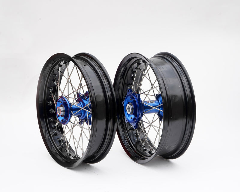 ART SM Complete Front + Rear Wheel 17x3,50/17x5,00 Black Rim/Blue Hub/Silver Spokes/Silver Spoke Nuts - 3033514
