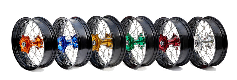 ART SM Complete Front + Rear Wheel 17x3,50/17x5,00 Black Rim/Blue Hub/Silver Spokes/Silver Spoke Nuts - 3033514