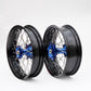 ART SM Complete Front + Rear Wheel 17x3,50/17x4,50 Black Rim/Blue Hub/Silver Spokes/Silver Spoke Nuts