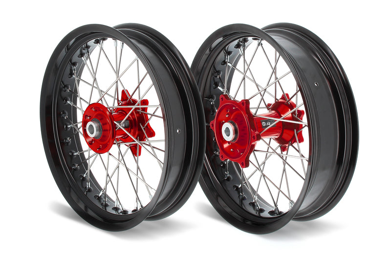 ART SM Complete Front + Rear Wheel 17x3,50/17x4,50 Black Rim/Red Hub Honda