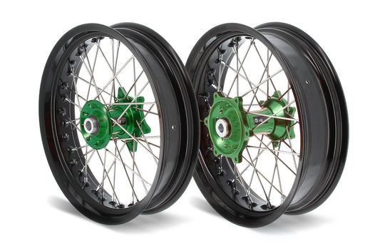 ART SM Complete Front + Rear Wheel 17x3,50/17x4,50 Black Rim/Green Hub Kawasaki - 3033522