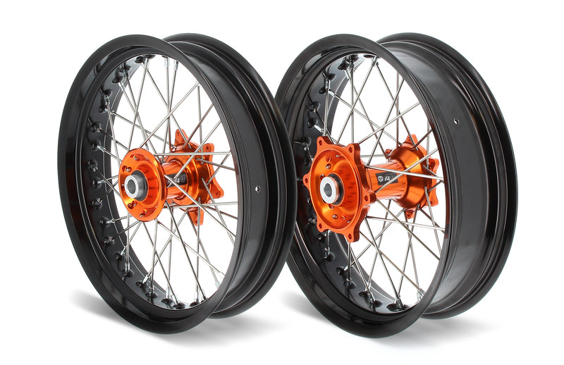 ART SM Complete Front + Rear Wheel 17x3,50/17x4,50 Black Rim/Orange Hub KTM - 3033525