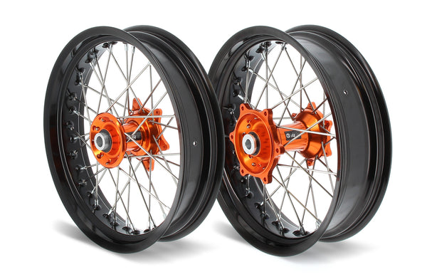 ART SM Complete Front + Rear Wheel 17x3,50/17x5,00 Black Rim/Orange Hub KTM - 3033526
