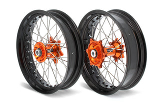 ART SM Complete Front + Rear Wheel 17x3,50/17x4,50 Black Rim/Orange Hub KTM - 3033529