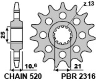 PBR Front Sprocket 14 Teeth Steel Standard 520 Pitch Type 2316
